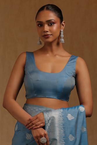Soch Womens Blue Viscose Silk Ethnic Motifs Zari Woven Saree