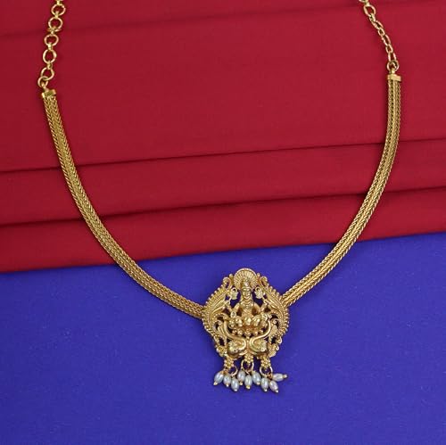 CUTE GOLD Antique Oxidised Plating Necklace With Earring For Women and Girls | Antique Temple Necklace Set for Women & Girls (AN-349)