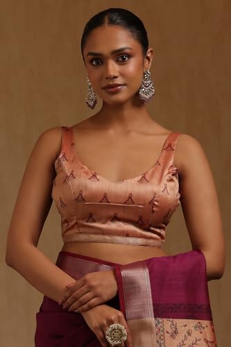 Soch Womens Wine Tussar Botanical Printed Saree