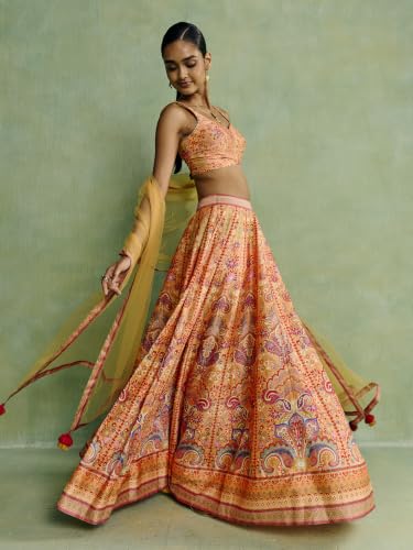 Aarke Ritu Kumar Yellow Festive Blouse With Lehanga And Dupatta