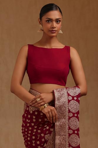 Soch Womens Fuchsia Georgette Embroidered Saree With Stone Work