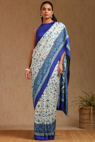 Soch Womens Blue Pashmina Paisley Print Saree