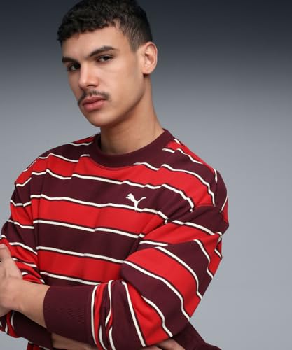 Puma, Unisex-Adult, Premium ESS Stripe Crew, Ruby Shimmer-AOP, L (63209196)