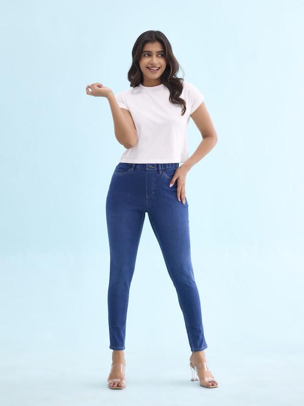 GO COLORS Women Blue Mid Rise Cotton Premium Denim Jegging - S