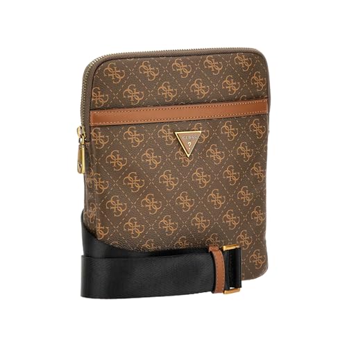 GUESS Men Brown Polyurethane Monogram Milano Crossbody Bag with Zipper