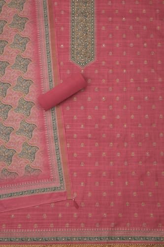 Soch Womens Blush Pink Art Tussar Floral Print Unstitched Dress Material With Sequins
