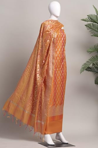 BIBA Women Mustard Banarasi Chanderi Banarasi Print Unstitched Suit Set_FREE SIZE