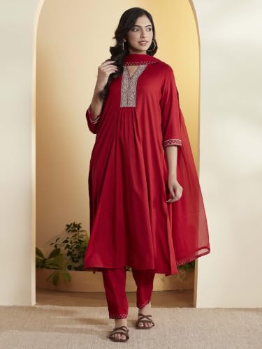 BIBA 100% Viscose Solid Semi-Formal Straight Kurta With Palazzo And Dupatta