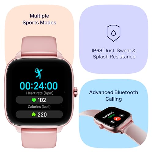 boAt Storm Verge, 1.72" (4.4 cm) Unisex Design, AuraVue Display with 20% Higher Brightness, Premium Metal Body, 80+ Sports Mode, Bluetooth Calling, Smart Watch for Men & Women (Cherry Blossom)