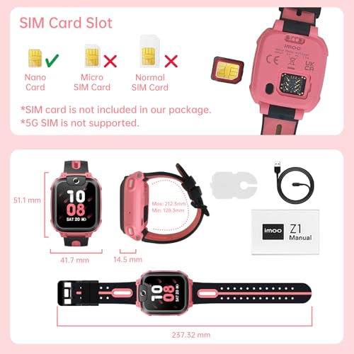 imoo Watch Phone Z1, 4G Smart Watch for Kids with Real-Time HD Video & Phone Call, Smart Watch for Girls with Real-Time GPS Location, Smartwatch for Boys with IPX8 Water Resistance (Deep Pink)