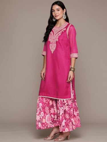 Aarke Ritu Kumar Magenta Embroidered Kurta With Sharara And Dupatta