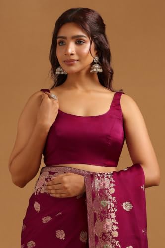 Soch Womens Wine Satin Zari Woven Saree