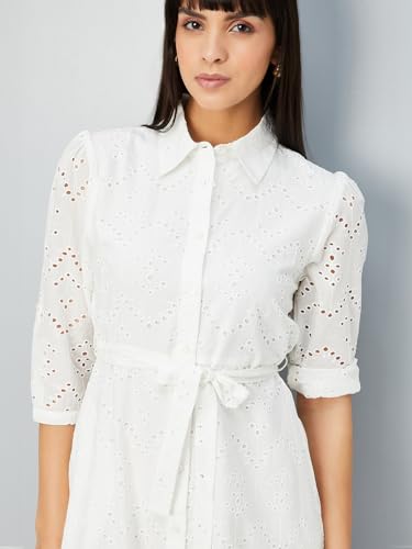 Max Women's Pure Cotton A-Line Midi Dress (DTI3701B_Ivory