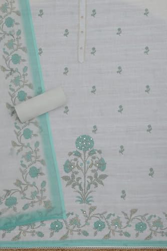 Soch Womens Off White Linen Blend Floral Print Unstitched Dress Material With Cutdana