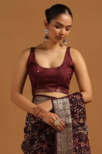Soch Womens Wine Silk Botanical Saree With Zari Woven