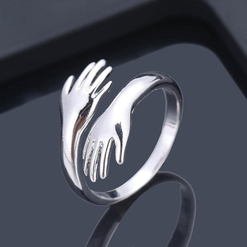 Fashion Frill Silver Ring For Women Closed Hand Ring For Girls Women Hug Ring Adjustable Ring For Women Girls Couple Ring
