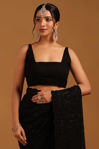 Soch Womens Black Georgette Botanical Saree With Stone Work
