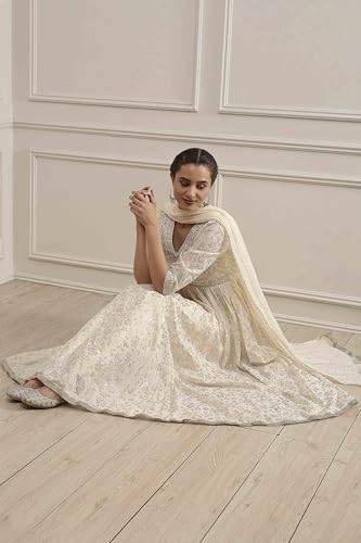 Biba Women's Cotton Kurta, Bottom, Dupatta (SKDMRIGL31132AW25OWHT