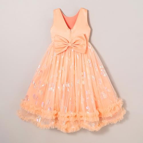 Hopscotch Girls Orange Sleeveless Sequined Ruffle Gown for Age (6-8 Years)