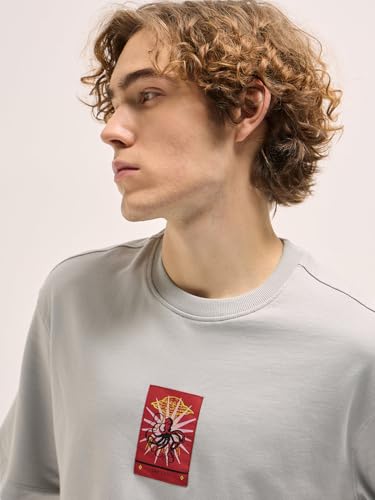THE BEAR HOUSE Men's Grey Back Printed Oversized T-Shirt