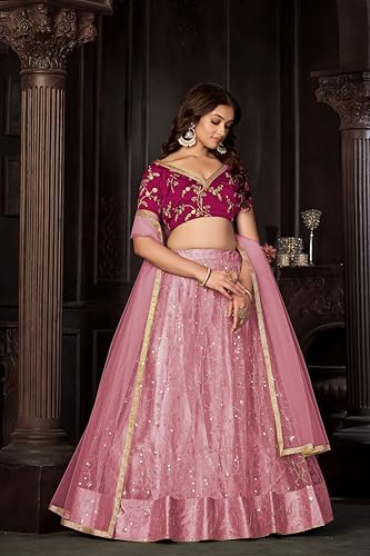 Warthy Ent Embroidery and Sequins work Net Fabric Lehenga Choli With Net Dupatta