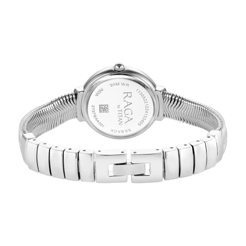 Titan Raga Viva Glam Plain 3 Hands Green Round Dial Silver A1Stainless Steel Strap Women's Watch - NU2737SM01
