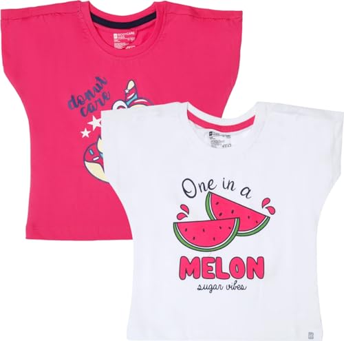 BODYCARE Girls T Shirt Cotton | Soft Comfortable Half Sleeve Top for Kids | Casual T-Shirt for Girls(Pack of 2) Fuchsia