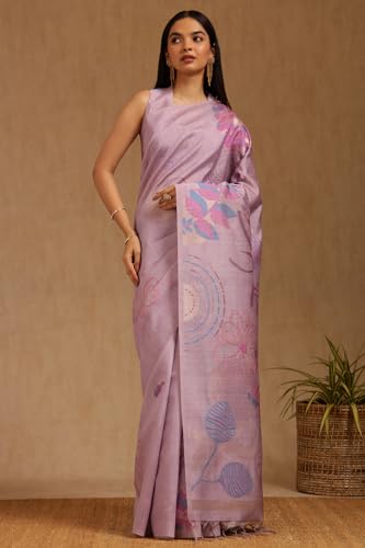 Soch Womens Lavender Tussar Woven Design Saree With Zari Woven