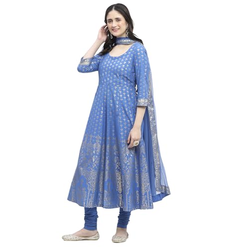 BIBA Women Cotton Printed Kurta Sets (SKD8792OAW24EBLU_Blue, Small