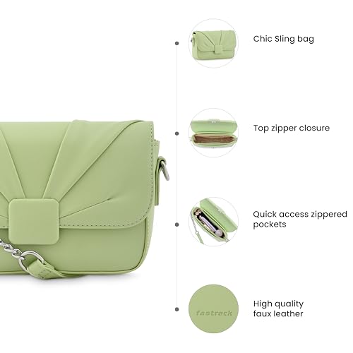 Fastrack Sling Bag for Women | Semi PU Handbag with Top Zipper & Button Flap Closure | Stylish Crossbody with Chain Sling Strap for Casual & Party Use