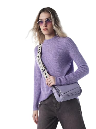 ONLY Women's Acrylic Blend High Neck Pullover Sweater (15277080-Chinese Violet_Chinese