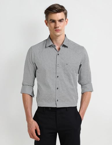 ARROW Men's Geometric Regular Fit Shirt (ARAEOSH1731_Black
