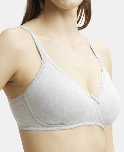 Jockey 1722 Women's Wirefree Non Padded Super Combed Cotton Elastane Stretch Medium Coverage Everyday Bra with Concealed Shaper Panel_Steel Grey Melange_34D