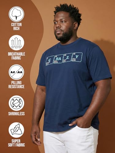 Bigbanana Men Plus Printed Navy Blue Round Neck Tshirt (Upbeat,Navy Blue,5XL)