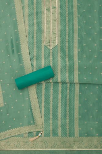Soch Womens Green Tissue Zari Woven Unstitched Dress Material With Zari Woven