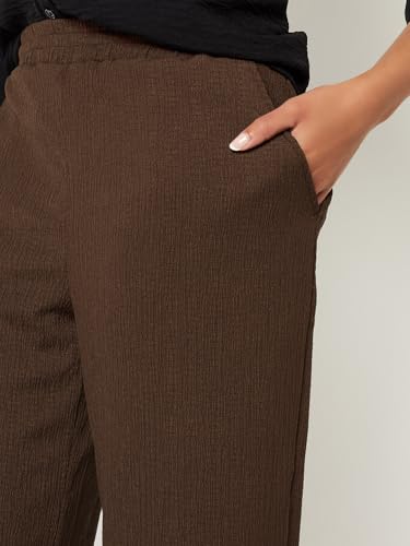 Max Women Textured Comfort Fit Trousers (Brown_M-L)