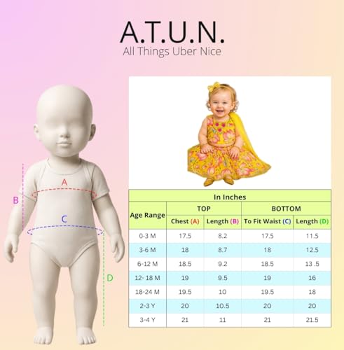 A.T.U.N. (ALL THINGS UBER NICE) Baby Girls Cotton Ethnic Floral Lehenga Choli Set with Lace & Dupatta | Traditional 3-Piece Festive Outfit for Kids