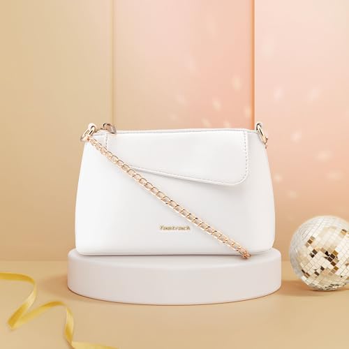 Fastrack MiniBae Sling | Faux-Leather Women’s Handbag | Silver Hardware & Spacious Main Compartment (white)