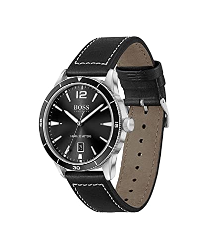 Hugo Boss Leather Drifter Analog Black Dial Men Watch-1513898, Black Band
