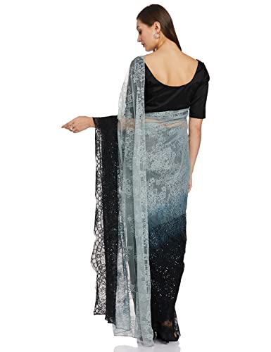RIVER Women's 100% Nylon Saree with Blouse Piece (RS2SVSR238A_Black)