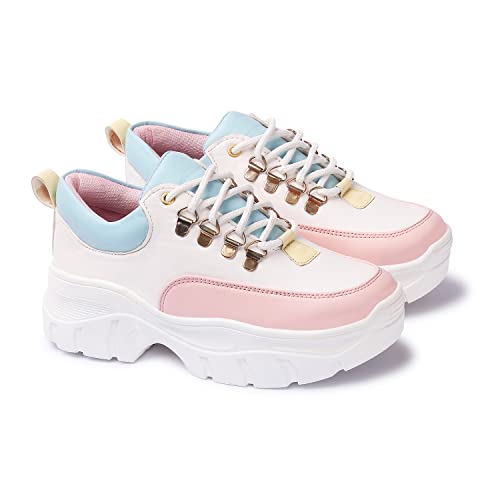 LENSBURY Women's Shoes for Walking Gym Training, Casual, Sports, Slip-On, Lightweight Lace up Athletics Slipon Running Sneaker for Ladies and Girls LBCNV6051PNK-39 Pink