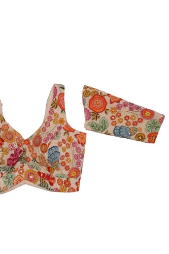 Soch Womens Off White Satin Floral Print Padded Blouse with Sequins