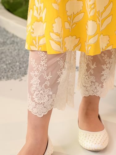 Pspeaches Girls Cotton Printed Kurta & Palazzo (KS-YELLOWOFFWHITE-8-10Y_Yellow