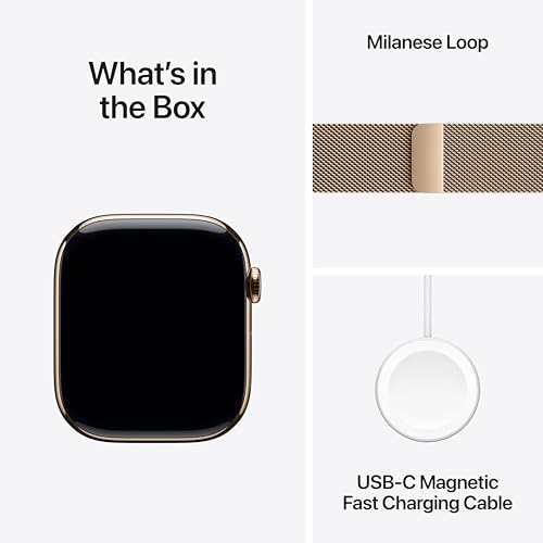 Apple Watch Series 11 GPS + Cellular 46mm Gold Titanium Case with Gold Milanese Loop - S/M