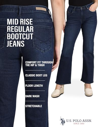 U.S. POLO ASSN. Women's Dark Wash Bootcut Jeans (UWSS23JN020_Blue_32), Mid Rise
