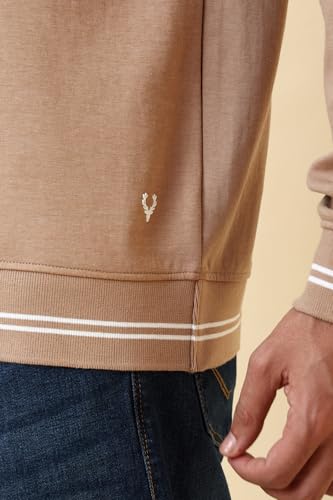 Men Beige Crew Neck Full Sleeves Casual Sweatshirt