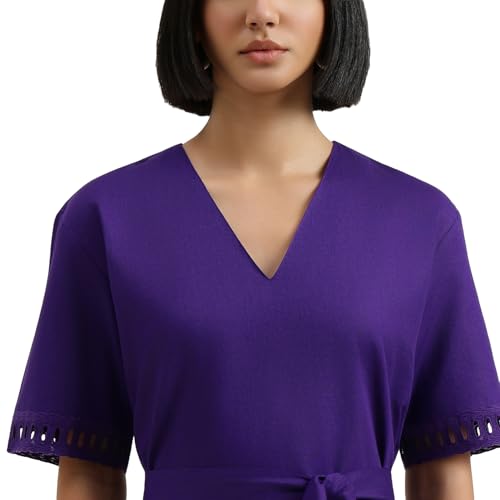 United Colors of Benetton Regular Fit V-Neck Self Design Dress (Size : M) - 26P4WVNDR307IV19 Purple