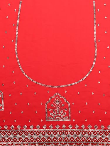 MOHEY Women's Organza Stone Work Saree with Blouse Piece(Red)