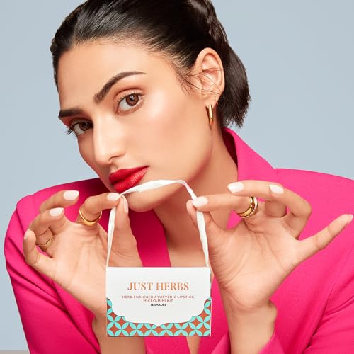 Just Herbs Ayurvedic Creamy Matte Micro Mini Lipstick Kit Lip Hydrating & Moisturizing, Lipsticks for Women Suitable All Indian Tones (Pack of 16)