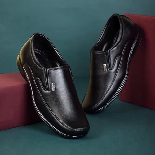 HIKBI Men's Leather Slip-ons | Sharp Toe Toe Formal Shoes_Black_9